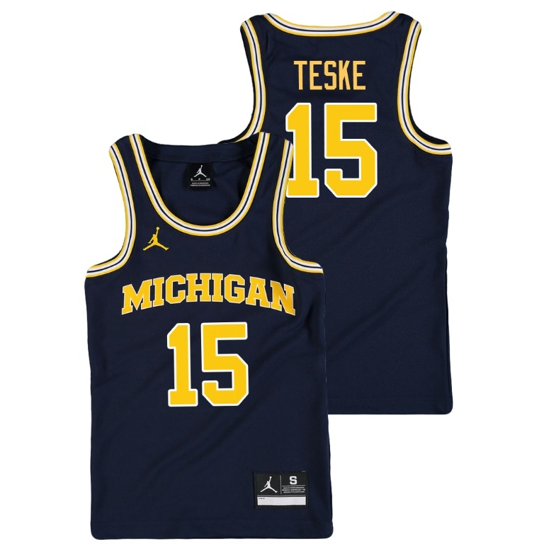 Michigan Wolverines Youth NCAA Jon Teske #15 Navy Jordan Replica College Basketball Jersey FGD1649NM